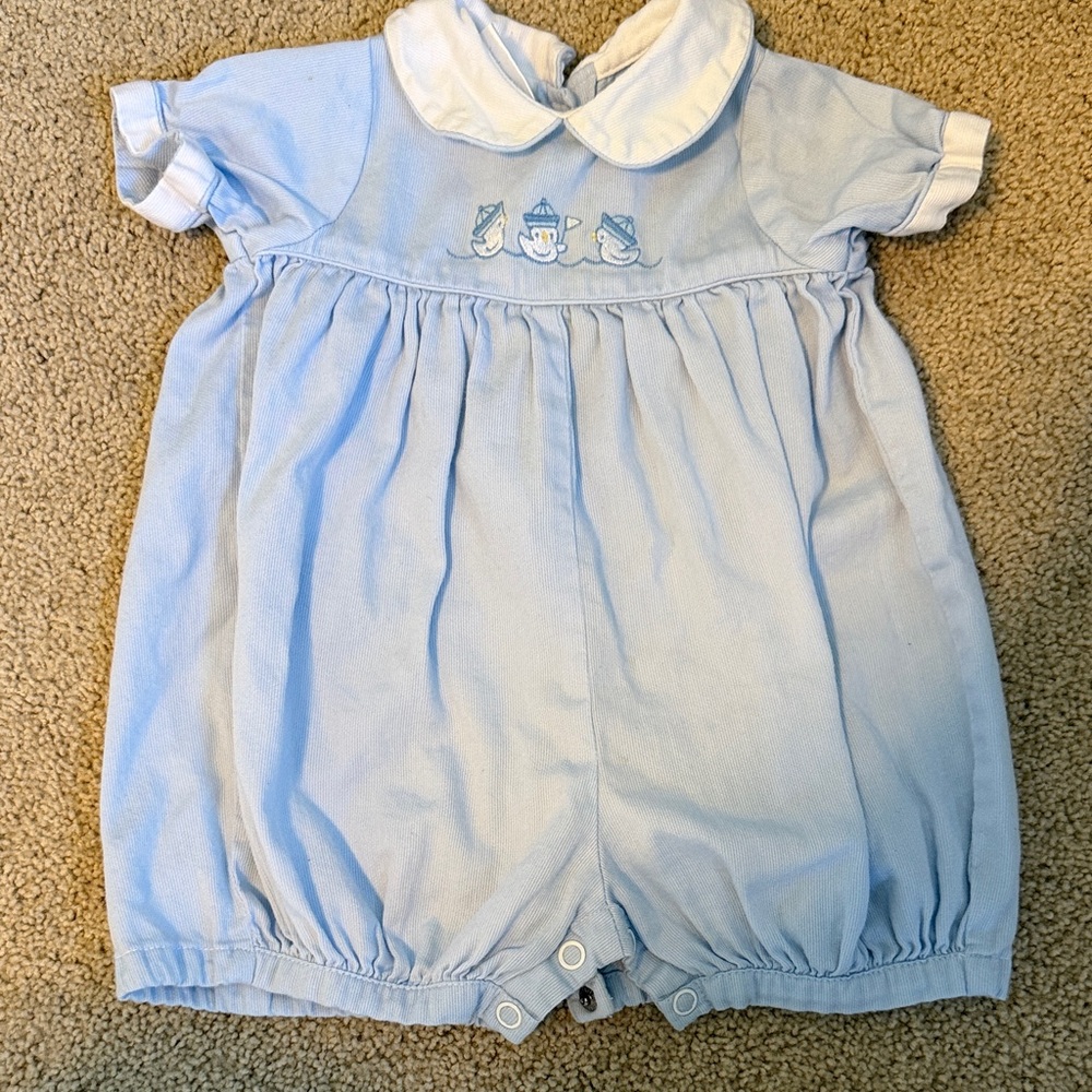 Blue Baby Romper with Embroidered Design